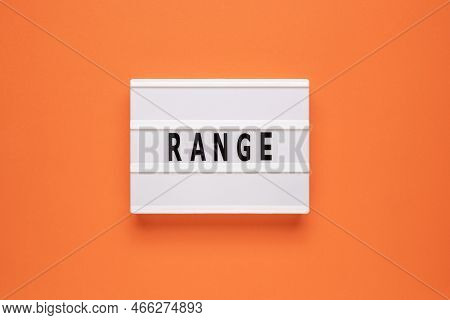 Lightbox With Word Range On Orange Background. Psychological Terms, Psychologic Words, Spiritual Ter