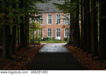 Ternat, Flemish Brabant Region, Belgium, 11 04 2022 - Facade Of The Kruikenburg Castle Through A Lan