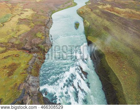 Top Down View At Gullfoss Waterfall In Autumn Time - Iceland