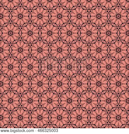 Romantic Coral Pink Geometric Linear Lace Fabric Pattern On A Black Background Decorative Monochrome