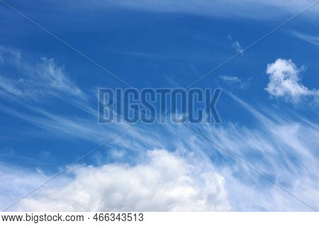 Cumulus Clouds In Clear Weather Blows Off A Strong Wind.