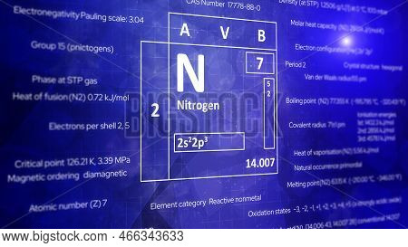 Elemental Nitrogen Concept From The Periodic Table Of Chemical Elements. Light Blue Background.
