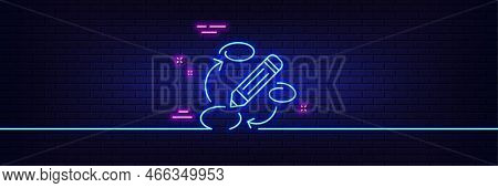 Neon Light Glow Effect. Keywords Line Icon. Pencil Symbol. Marketing Strategy Sign. 3d Line Neon Glo