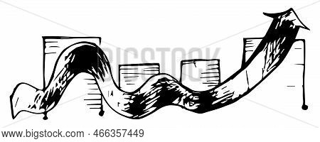 Illustration With Economic Indicators And An Upward Arrow On A White Background. Vector Sketch With 
