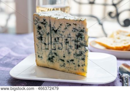 Piece Of Bleu De Laqueuille Semi-hard Aop French Blue Cheese Made From Raw Cow Milk