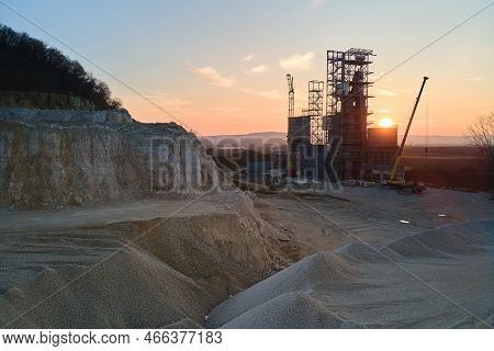 Cement Factory At Open Pit Mining Of Construction Sand Stone Materials. Digging Of Gravel Resources 