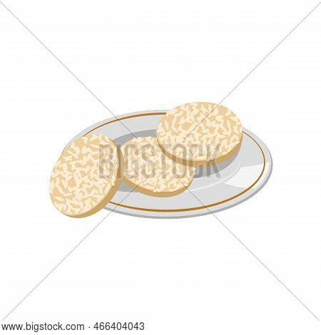 Crispbread Cartoon Illustration. Rice Crispbread, Chinese Or Japanese Food. Nutrition, Restaurant, G