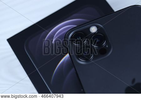 Kharkiv, Ukraine - January 27, 2021: Apple Iphone 12 Pro New Brand Model Smartphone With Ios Base On