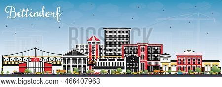 Bettendorf Iowa Skyline With Color Buildings And Blue Sky. Vector Illustration. Business Travel And 