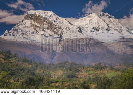 Huascaran Mountain Massif In Cordillera Blanca, Snowcapped Andes, Ancash, Peru