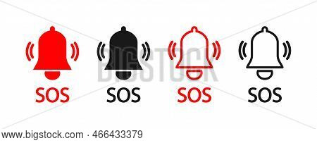 Sos Icon. Alarm Button For Mobile Phone. Bell Sign For Emergency. Symbol Of Service 911. Red And Bla