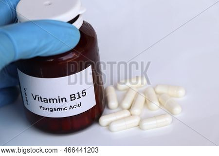 Vitamin B15 Pills In A Bottle, Food Supplement For Health Or Used To Treat Disease