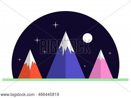 Illustration Of Snowy Mountain Flat Design At Night, Vector Illustration Artwork Creative Best Vecto