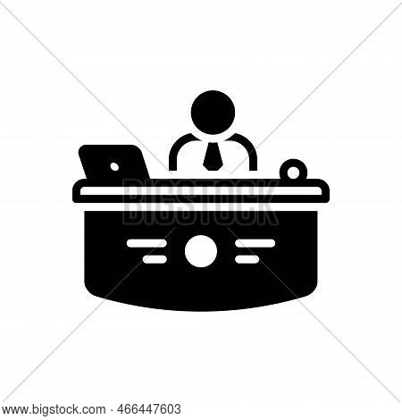 Black Solid Icon For Reception Acclamation Welcome Encountergreeting Desk Assistance Counter Recepti