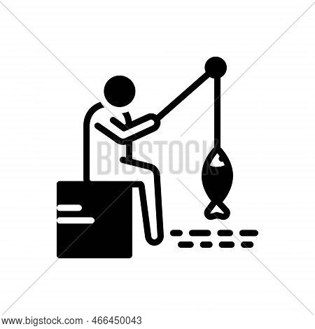 Black Solid Icon For Fishing Fishery Angling Trawling Catching-fish Piscary Fisher-man Hobby