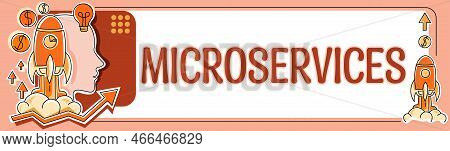 Sign Displaying Microservices. Business Showcase Software Development Technique Building Single Func