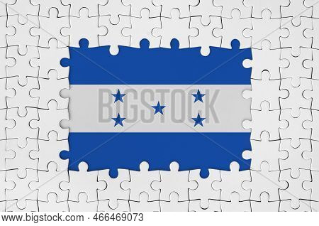 Honduras Flag In Frame Of White Puzzle Pieces With Missing Central Parts