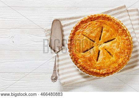 Ground Beef Meat Pie With A Flaky Puff Pastry Double Crust With Hearty Minced Beef Cooked With Veget