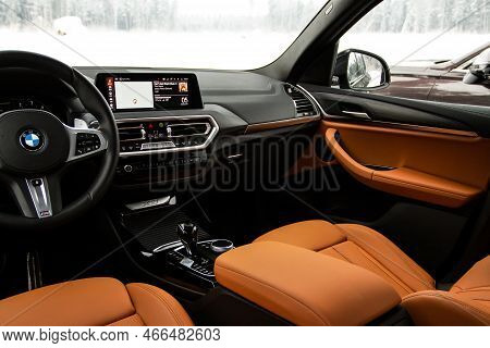 Moscow, Russia - February 05, 2022. Bmw X3 (g01), Interior View. Compact Luxury Crossover Suv. Centr