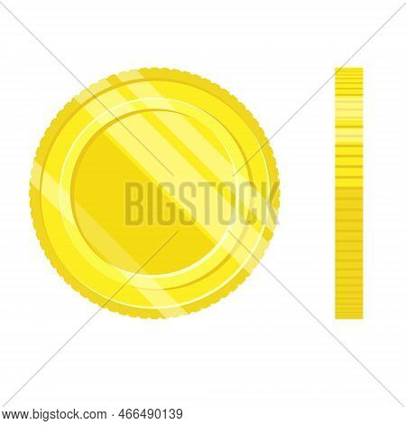 Realistic Image Of Gold Coins. Vector Illustration. Coin Circle And Side View. Vector Illustration I