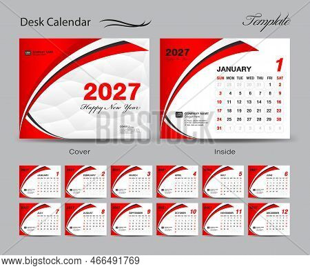 Calendar 2027 Template Set Vector, Week Starts Sunday, Set Of 12 Month, Desk Calendar 2027 Year, Wal