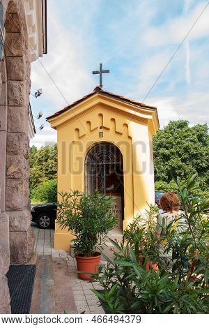 Calvary In Nitra City With Zobor Hill, Slovak Republic. Religious Place. Cultural Heritage.
