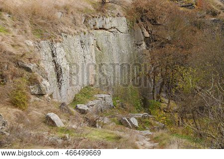 Granite Rocks Of Bukski Canyon In Autumn. Picturesque Landscape And Beautiful Place Of Ukrainian Tou