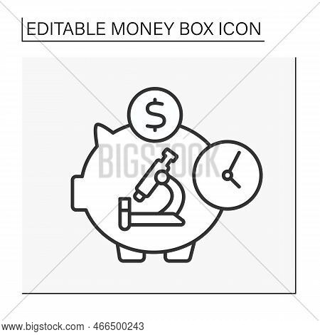 Moneybox Line Icon. Microscope Inside Piggybank. Accumulation Of Money For Researching. Wealth Conce