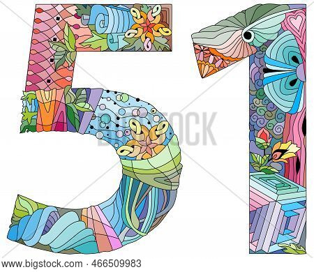 Fifty One Number Isolated Zentangle Illustration For Decoration
