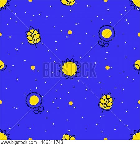Simple, Modern Style Seamless Pattern Of Plants And Sunflowers. Outline Minimalistic Colorful Design