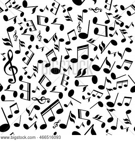 Musical Notes Seamless Pattern On White Background.