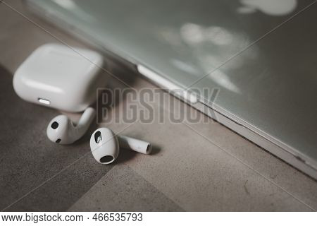 Bangkok, Thailand - December 2, 2022 : Apple Airpods 3 Wireless. Wireless Bluetooth In-ear Headphone