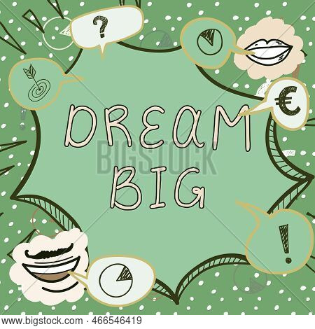 Inspiration Showing Sign Dream Big. Business Idea To Think Of Something High Value That You Want To 