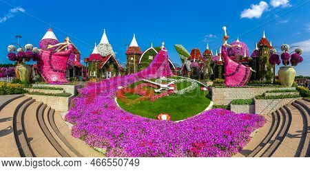 Dubai, United Arab Emirates - March 29, 2020: Panorama Of Dubai Miracle Garden In A Sunny Day , Unit