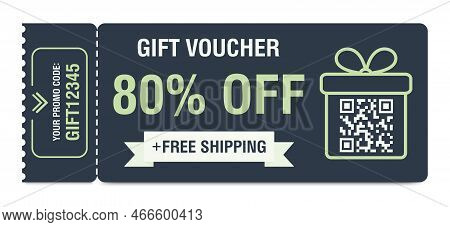 Discount Coupon 80 Percent Off. Gift Voucher With Percentage Marks, Qr Code And Promo Codes For Webs