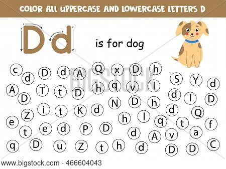 Find And Color All Letters D. Educational Worksheet For Learning Alphabet. Abc Letters. D Is For Dog