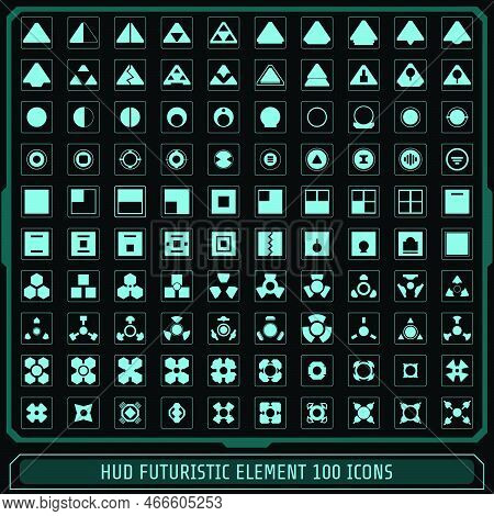Hud Fututistic Collection Icons Element Vector Set. Green Abstract Geometric Triangle, Circle, Squar