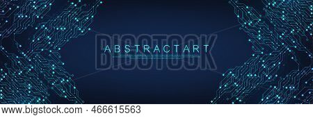 Modern Technology Circuit Board Texture Background Design. Waves Flow. Quantum Explosion Technology.