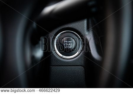 Car Engine Push Start Stop Button Ignition Remote Starter. Car Dashboard:  Black Engine Start Stop B