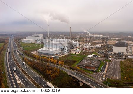 Ferrybridge, West Yorkshire, Uk - December 1, 2022.  Aerial View Of Ferrybridge D Ccgt Gas Fired Pow