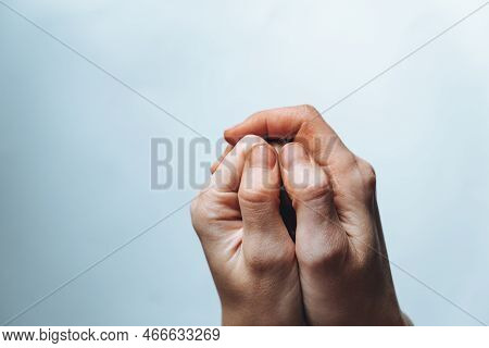 Ingrained Dirt. Dirty Caucasian Hands Isolated On A White Background. Dyed Palms By A Fruit Juice. F