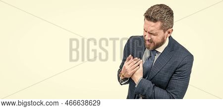 Heart Symptoms You Shouldnt Ignore. Director Suffer From Chest Pain. Sudden Heart Attack. Man Face P