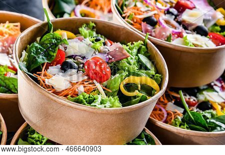 Paper Boxes With Pre-packaged Vegetable Salads Ready For Sale