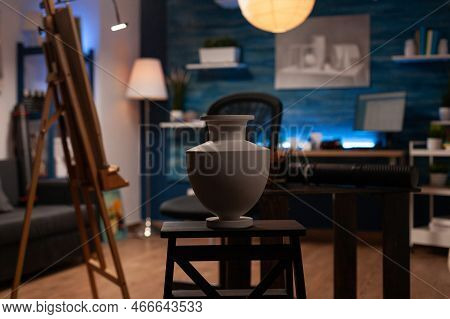 Empty Art Creation Studio. Drawing Artist Workspace Filled With Creative Tools. Clear Workshop With 