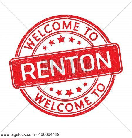 Welcome To Renton. Impression Of A Round Stamp With A Scuff. Flat Style