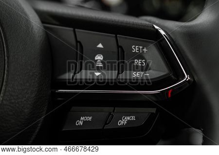 Cruise Control Switch Closeup. Adaptive Cruise Control Leaver. Cruise Control On Steering Wheel.