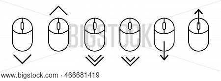 Scroll Mouse Icon Collection. Scroll Down And Up Line Icons Set. Scrolling Outline Vector Symbol. Ve