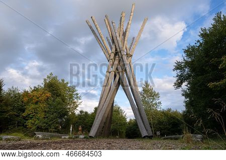 Brilon, Germany - September 21, 2022: Memorial Of Hurricane Kyrill Close To Brilon Against Evening S
