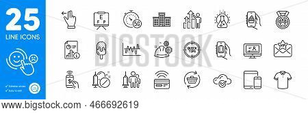 Outline Icons Set. Ice Cream, Mobile Devices And 5g Internet Icons. Touchscreen Gesture, Baggage App