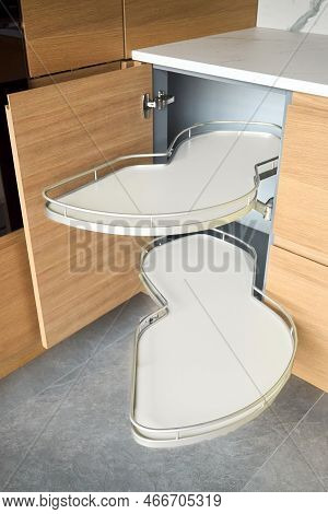 Kitchen Access Mechanism Magic Corner For Blind Corner Cabinets. Solution For A Kitchen Corner Stora